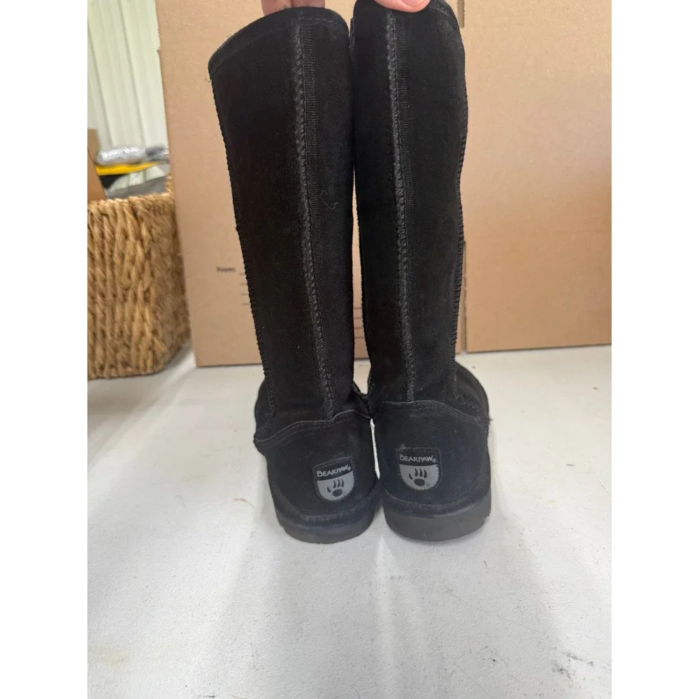 Bearpaw Emma Tall Black Suede Sheepskin Fur Lined Winter Boots Womens 11